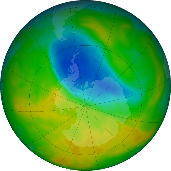 Antarctic ozone map for 07 November 2019